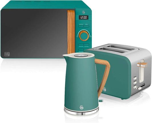 Swan, Vandkølere og brødristere, Svanenordisk morgenmadssæt, kedel, 1.7 l, 2200 W, slot brødrister, 2 skiver, Grøn, 20 l, 800 W