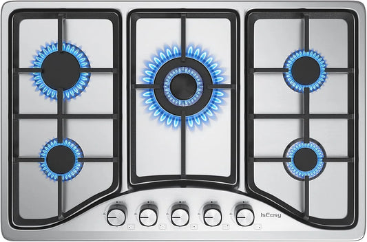 IsEasy 30/50mbr 20mbr, Kogeplader, Gas-komfur, gas komfur 5 Flamme med automatisk termoelement beskyttelse, bygget-i, Sølv, 76cm, 10.5KW, 240V