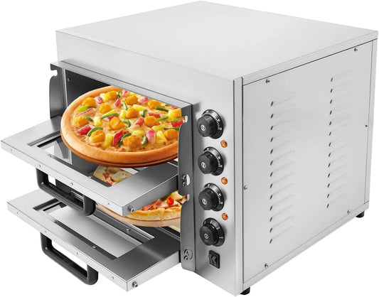 Desnysmf, Ovne, 2 etager Elektriske pizzaovne modplade rustfrit stål Mini ovne Pizza Oven 20L, Sølv, 20L, 3000 W, 220V, 50Hz