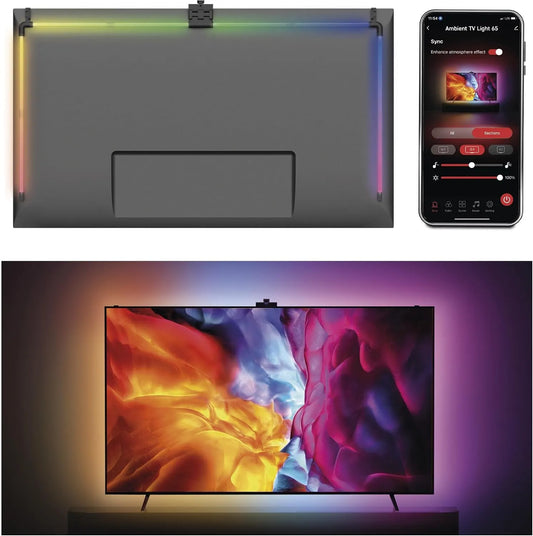 EMOS, LED-bånd, Smart TV Backlighting til 65 'TV (164 cm) - Aftagelige RGBIC LED Light Tubes til, Sort, 65 ', 164 cm, 610 l, 2, 4 G