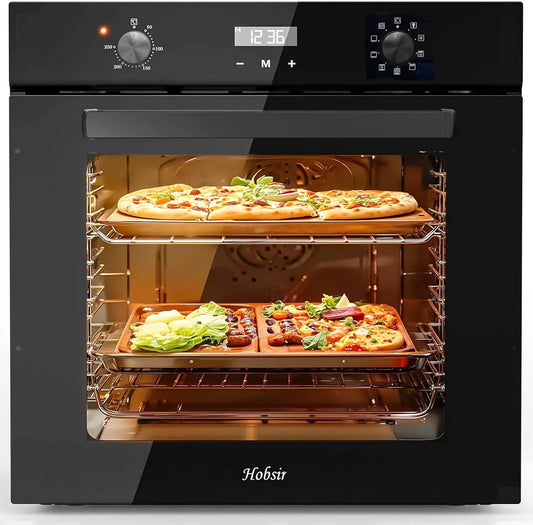 Hobsir hob, Ovne, 60 cm opførelses- i ovn med 60L kapacitet, 2800 W varmeydelse ovn, Sort / sølv, 60 cm, 60L, 2800 W, 595 x 470 x 595 mm