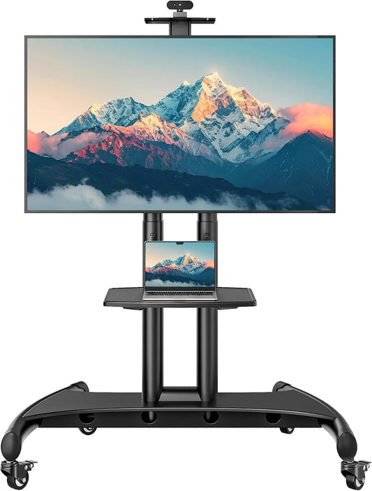 ECOTINY, TV-borde og lowboards, Rullende tv-stand med hylde og kameraholder til 81, 3-210, 8 cm (33- 83 tommer) TV, Sort, 210, 8 cm, 59, 9 kg, OLED
