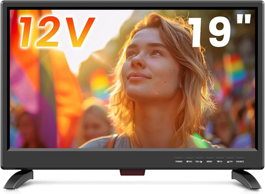 ZOSHING Power/12 1080p, TV'er, TV 19 inches, Lille IPS Fuld TV, Build- in Digital Tuner T2, HDMI, USB-indgang, Sort, 19 inch, 12 V, 19 '