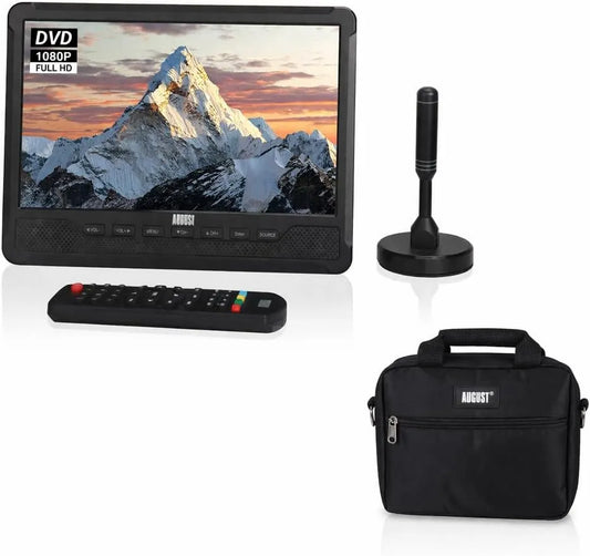August DA383 BAG100, TV og hjemmebiograf, Transportable 10 ′ ′ HD TV med DVD-afspiller, herunder rejsesæk - Mobilfjernsyn, Sort
