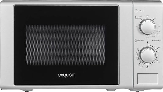 Exquisit, Roterende plader, ® mikroovn 700 W, grill med 1000 W, 20 liter, drejebord 25, 5 cm, moderne design, Sort / sølv, 700 W, 1000 W, 20 l