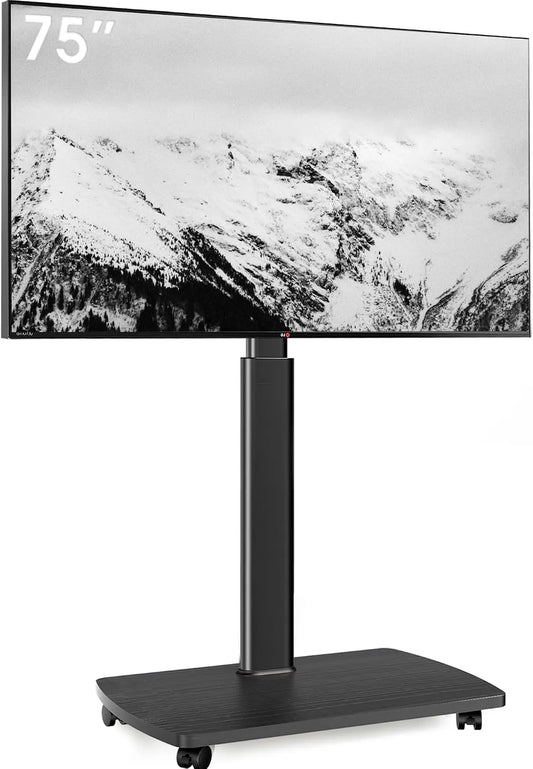 AOKCOS, Stativfødder, TV gulv stand med ruller, 43- 75 inches, højdejusterbar, max. 50 kg, Sort, 75 inch, 50 kg, 100 × 100, 600 × 400 mm