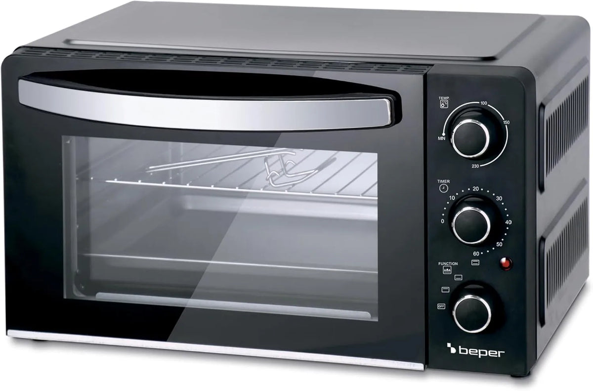 BEPER P101FOR020, Ovne, Elektrisk ovn 20L, 1300W, timer op til 60 min, 3 madlavning, Inkluderet tilbehør, Sort / sølv, 20L