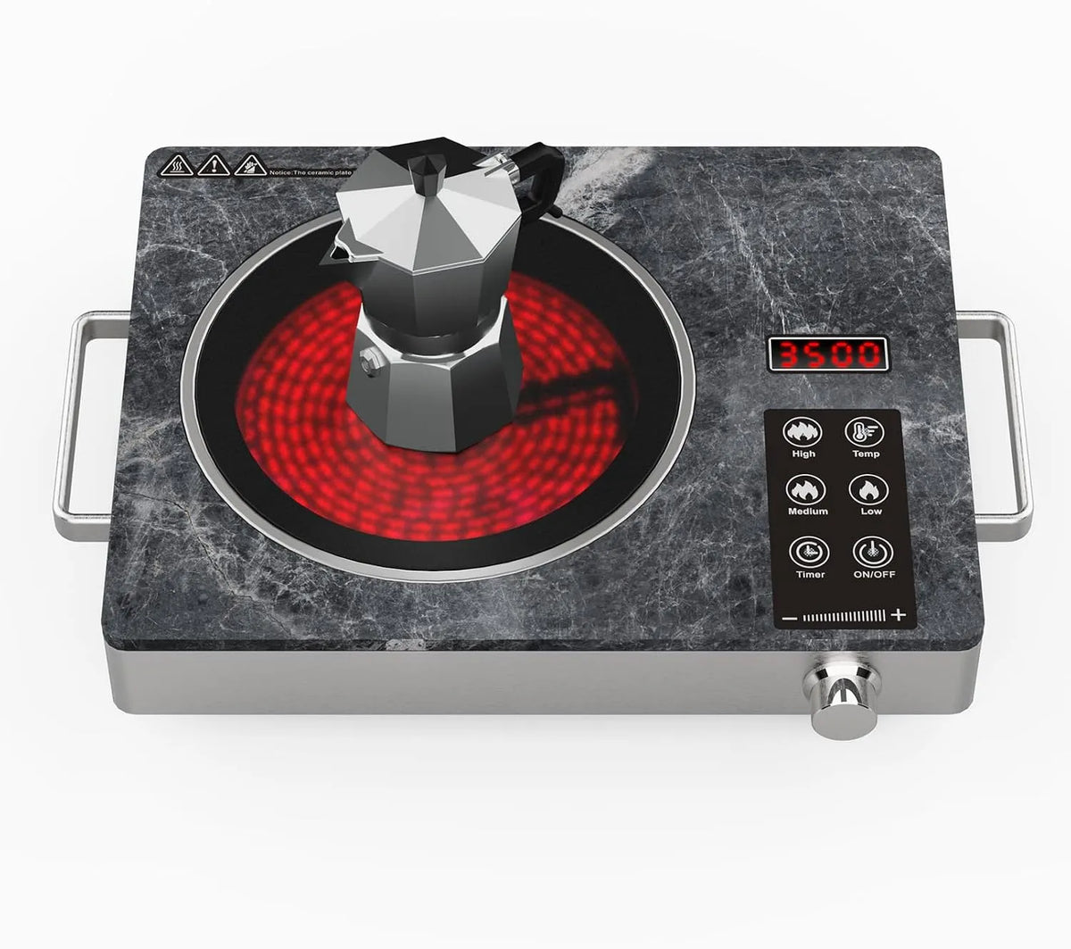 Gveyajo, Kogeplader, Elektrisk kogeplade 1 Hob 3500W Glas keramik bærbar, Sort, 3500W