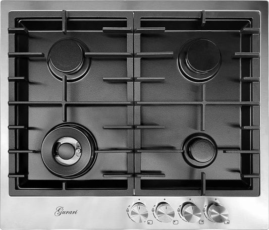 Gurari TX604VTGL, Kogeplader, Gas Kochfeld 60 cm rustfrit stål / sort installation Gas komfur med 5 flammer •, Sølv / sort, 60 cm, 604V, 4.0 kW