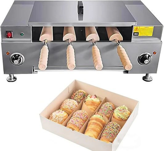 Ymnogjie, Ovne, Kommerciel skorstensvalser 3000W, rustfrit stål til skorstensbrød og isvafler, Sølv, 3000W, 4 g, 70 x 40 x 30 cm, 3 cm
