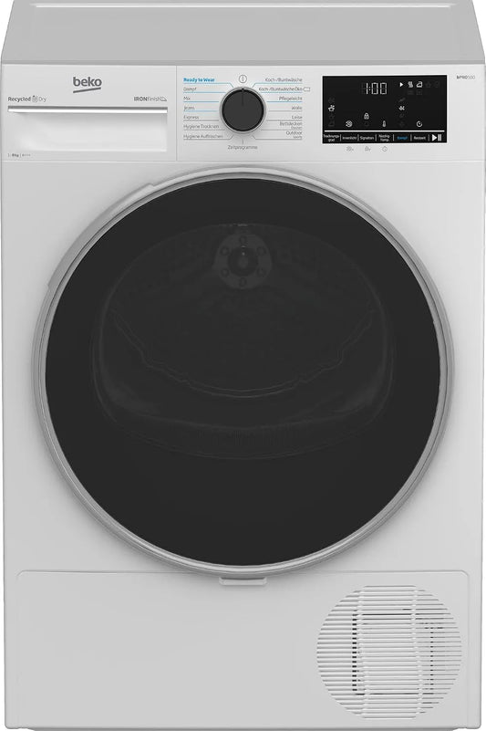 Beko B5T4824IF, Varmepumpetørretumblere, tøj tørretumbler 8 kg, front loader varmepumpe tørretumbler, allergi lidende, Hvid, 8 kg