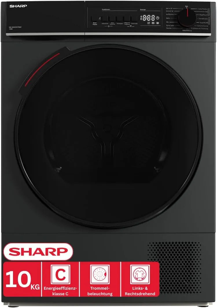 SHARP KD-WNHB0S9GAC-DE WNHB0S9GAC, Varmepumpetørretumblere, KD- - DE Varmepumpe tørretumbler (10 kg, EEK C), (15 tørreprogrammer, 20 minutter, Grå