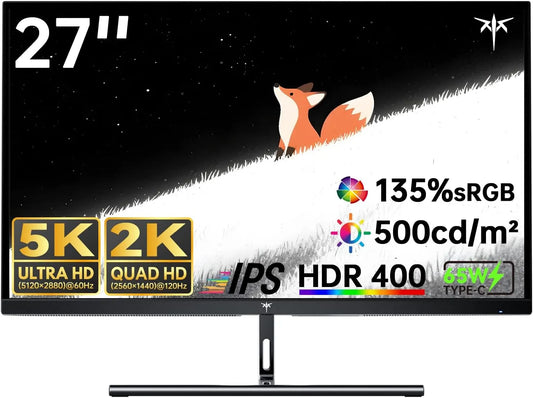 KTC DCI-P3 H27P3, Skærme, 27 tommer 5K monitor, Dual Mode 5K 5120 × 2880 60Hz og 2K 2560 × 1440 160Hz, IPS, Sort, 5120 × 2880, 60Hz, 2560 × 1440