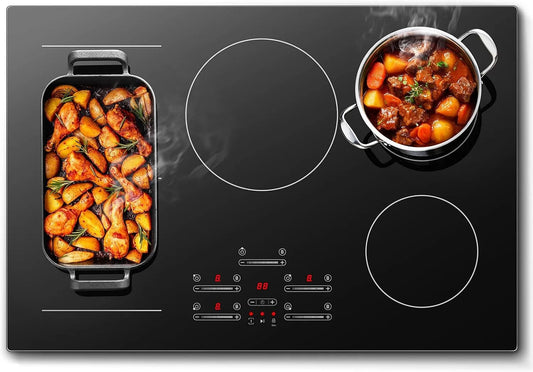 KICHPOWER, Kogeplader, Induktion Hob 77 cm med 5 plader & 1 Flexzone, 9500 W, 9 effektniveauer med, Sort, 77 cm, 2500W, 3200W