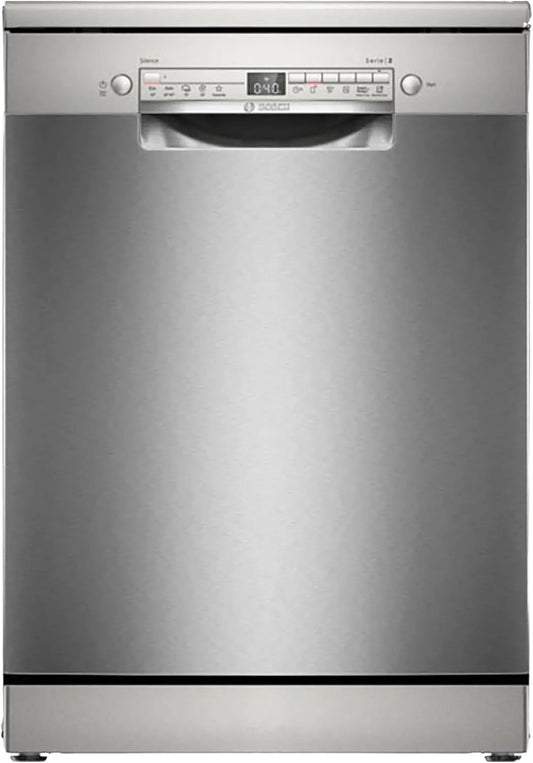 Bosch SMS2HVI02E, Bordopvaskemaskiner, Serie 2, opvaskemaskine 60 cm, fritstående, børstet stål, anti-fingeraftryk, Hvid, 60 cm