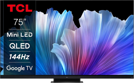 TCL 75C935 2500nits, TV'er, 75 tommer 189cm QLED Mini- LED TV, 4K UHD, Google TV, HDR Extreme, 144Hz VRR, Sort, 189cm, QLED, 4K, 144Hz