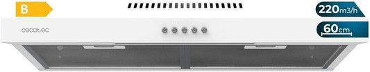 Cecotec 220m3/h 220m3, Emhætter, rækkevidde hætte 60 cm bred Bolero Flux CM 60200 hvid B. Sugekraft / h, motor, Hvid, 60 cm, 60200 W, 70W
