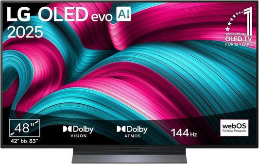 LG OLED48C5ELB Gen8, TV'er, 48 '4K OLED Evo AI TV, α9, webOS 25 [2025], Sort, 48 ', 4K, OLED, 9 G