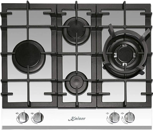 Kaiser Brenner/3 Einbau/4, Kogeplader, KCG 6394w Turbo Romb / Gas Kochfeld 60cm Autark / Kochfeld / Gas på hvidt glas /, Sort, 6394w, 60cm