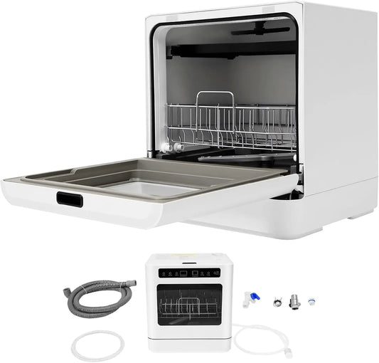 ROGONPDK 2-Stufige 2-trins, Bordopvaskemaskiner, 800W Mini opvaskemaskine, bordopvaskemaskine, bærbar mini opvaskemaskine, Hvid, 800W